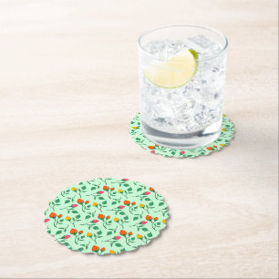 Posavasos De Papel Patrón floral con flores subió de color