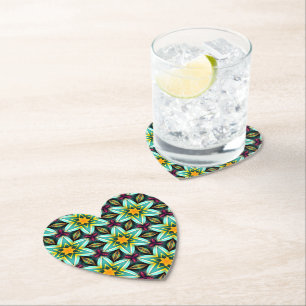 Posavasos De Papel Patrón floral de estrellas verdes