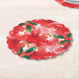 Posavasos De Papel Patrón floral de rosas rojas