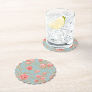 Posavasos De Papel Patrón floral de rosas rosadas