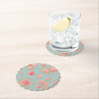 Posavasos De Papel Patrón floral de rosas rosadas