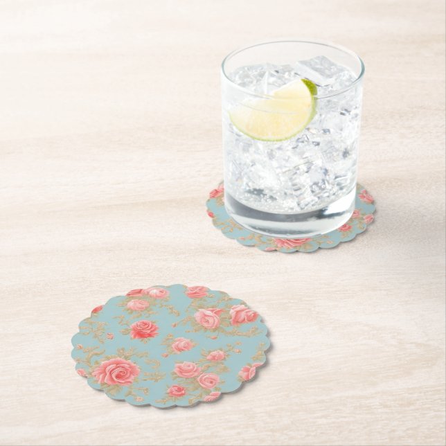 Posavasos De Papel Patrón floral de rosas rosadas (In situ)