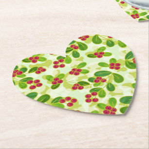 Posavasos De Papel Patrón Fruta de Cranberry Festial, Verde
