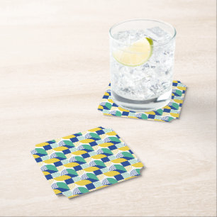 Posavasos De Papel Patrón geométrico abstracto de amarillo verde azul