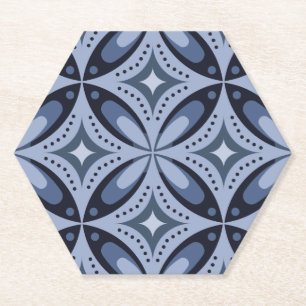 Posavasos De Papel Patrón geométrico azul estilo retro