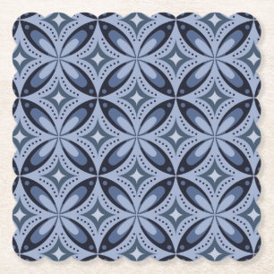 Posavasos De Papel Patrón geométrico azul estilo retro