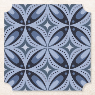 Posavasos De Papel Patrón geométrico azul estilo retro