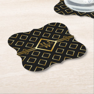 Posavasos De Papel Patrón geométrico de ORO FALSO con monograma en NE