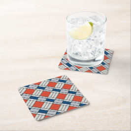 Posavasos De Papel Patrón geométrico retro rojo azul