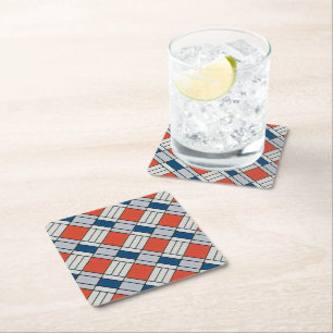 Posavasos De Papel Patrón geométrico retro rojo azul