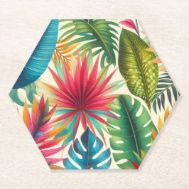 Posavasos De Papel Patrón hawaiano de hojas tropicales