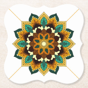 Posavasos De Papel Patrón Mandala 02 en amarillo y marrón