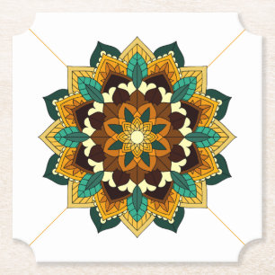Posavasos De Papel Patrón Mandala 02 en amarillo y marrón