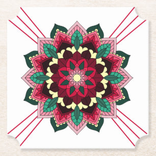 Posavasos De Papel Patrón Mandala 02 en una montaña de papel rosa pro