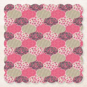 Posavasos De Papel Patrón marrón floral vintage marroquí rosado