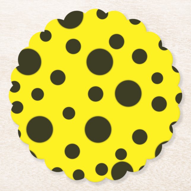 Posavasos De Papel Patrón moderno simple de polka negro punto amarill (Anverso)