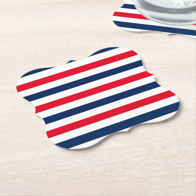 Posavasos De Papel Patrón patriótico de rayas azules rojas y azules m (En perspectiva)