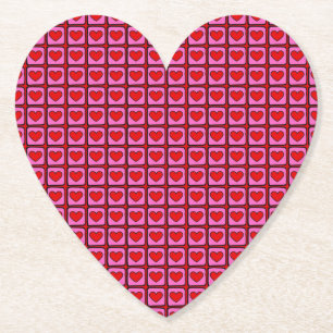 Posavasos De Papel Patrón Retro Vintage de Corazón a Cuadros Y2K