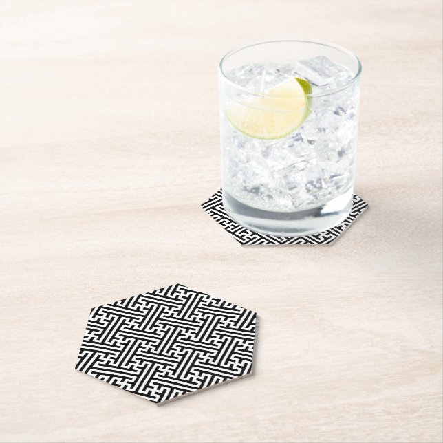 Posavasos De Papel Patrón Sayagata, japonés, negro y blanco (In situ)
