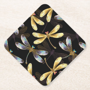 Posavasos De Papel Patrón sin foco con Dragonflies dorados