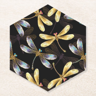 Posavasos De Papel Patrón sin foco con Dragonflies dorados