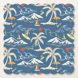 Posavasos De Papel Patrón Tropical Retro Surf