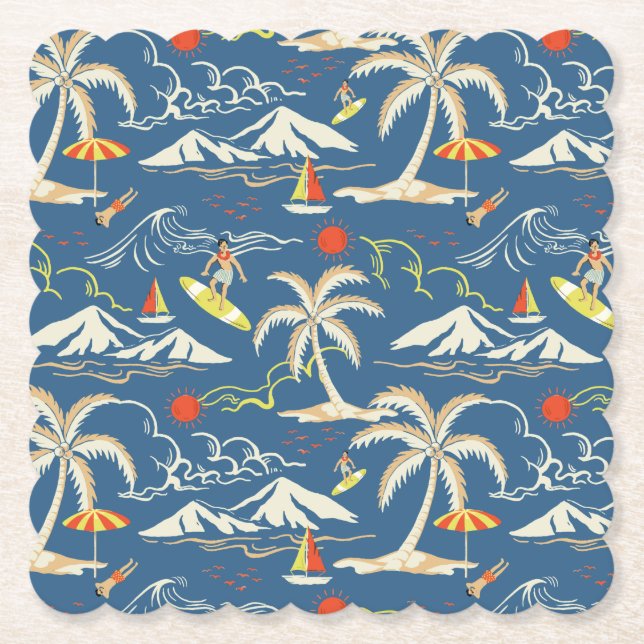 Posavasos De Papel Patrón Tropical Retro Surf (Anverso)