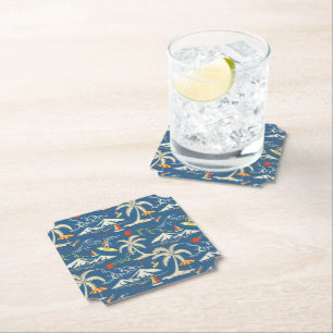 Posavasos De Papel Patrón Tropical Retro Surf