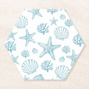 Posavasos De Papel Patrón verde azulado de playas de Starfish