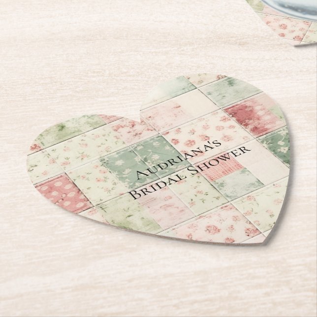 Posavasos De Papel Patrones de colcha florales rosa menta de granja o (En perspectiva)