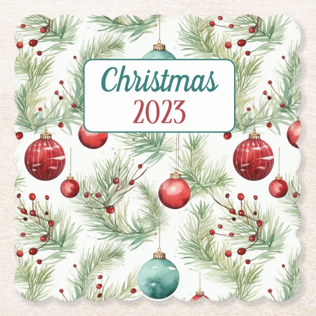 Posavasos De Papel Patrones de Navidades verdes y rojos - (Anverso)