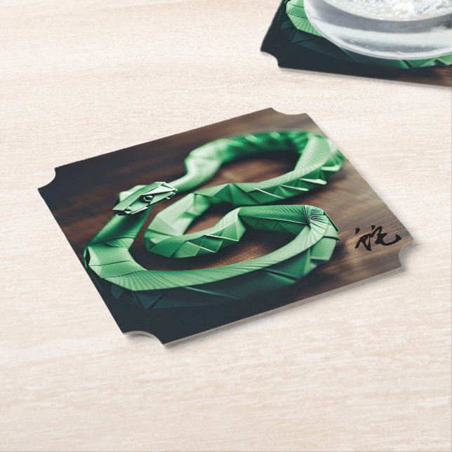 Posavasos De Papel PC de cumpleaños de Zodiac verde de la serpiente d (En perspectiva)