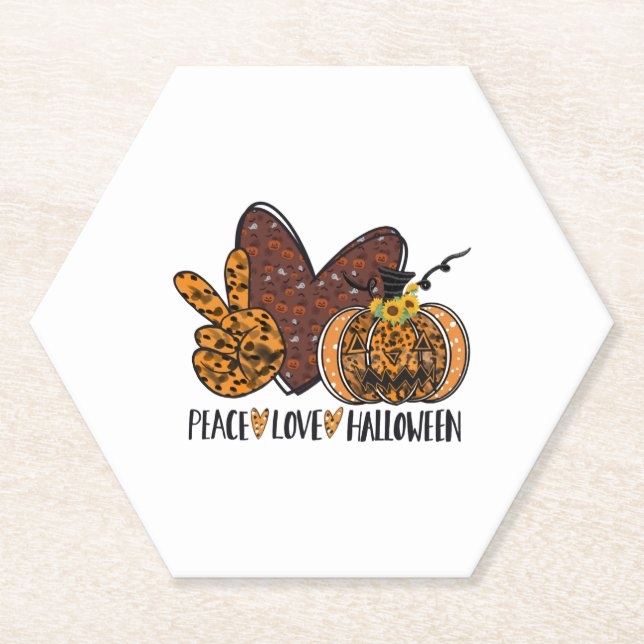 Posavasos De Papel Peace love Halloween (Anverso)