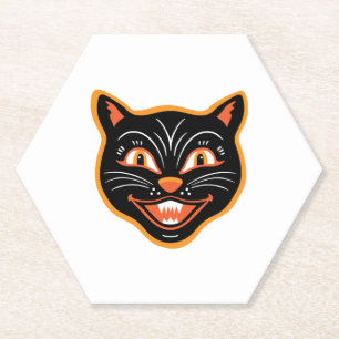 Posavasos De Papel Pegatina de gato negro vintage de Halloween Hallow