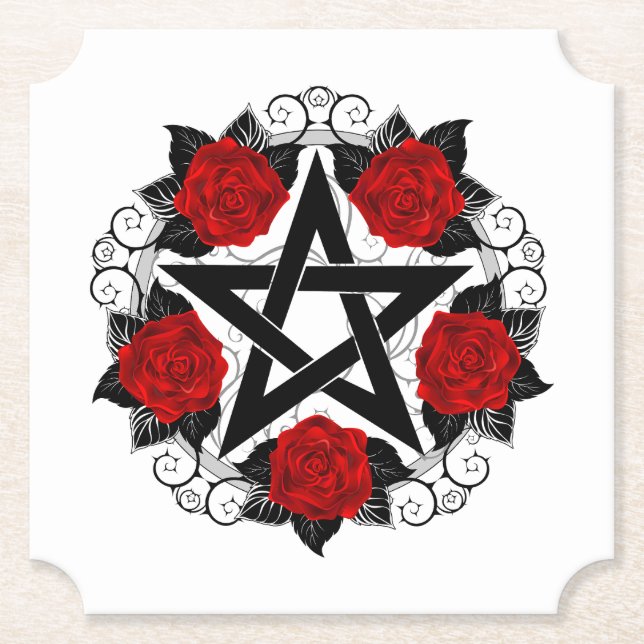 Posavasos De Papel Pentagram con rosas rojas (Anverso)