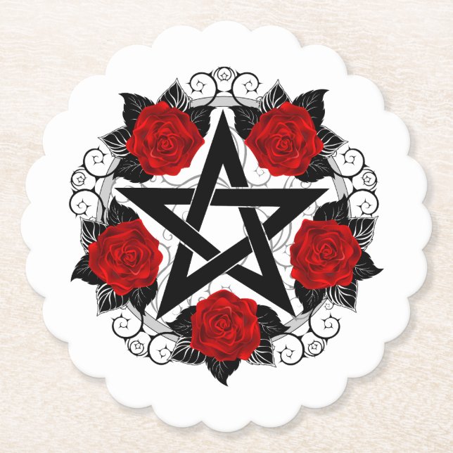 Posavasos De Papel Pentagram con rosas rojas (Anverso)