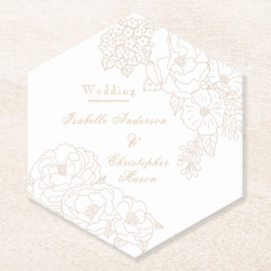Posavasos De Papel Peonías blancas de boda romántica