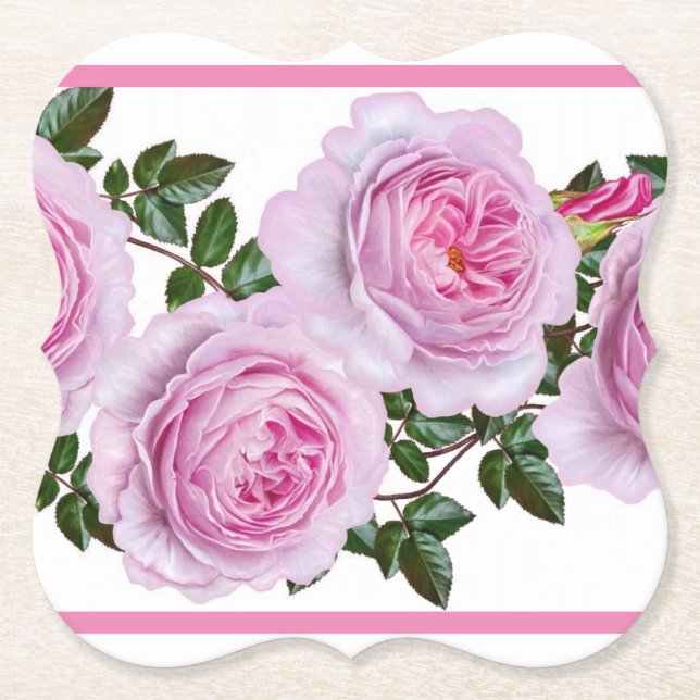 Posavasos De Papel Peonies rosados del vintage (Anverso)