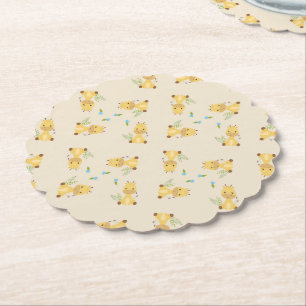 Posavasos De Papel Pequeña jirafa floral marrón claro