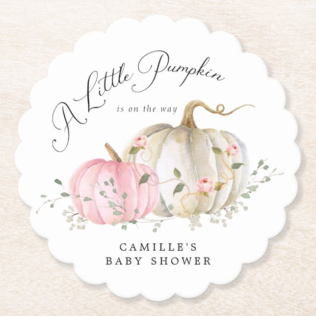 Posavasos De Papel Pequeño Chica de la caída de calabaza Baby Shower (Anverso)