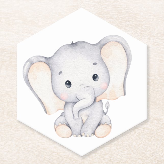 Posavasos De Papel Pequeño elefante acuático Baby Shower (Anverso)