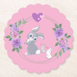 Posavasos De Papel Perfect Pink Easter Bunny with Babies