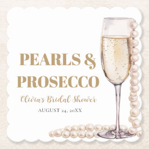 Posavasos De Papel Perlas Doradas Elegantes y Brindis de Prosecco par