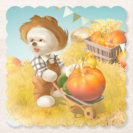 Posavasos De Papel Perro agricultor con calabaza