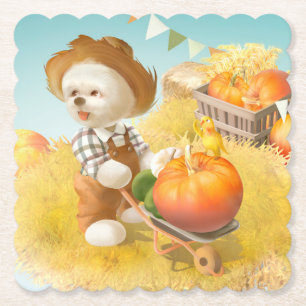 Posavasos De Papel Perro agricultor con calabaza