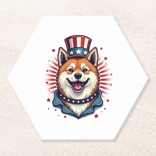 Posavasos De Papel Perro Akita con Día de la Independencia (Anverso)