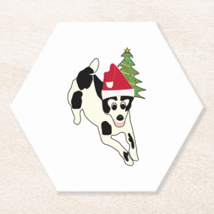 Posavasos De Papel Perro blanco y negro divertido en Santa Hat