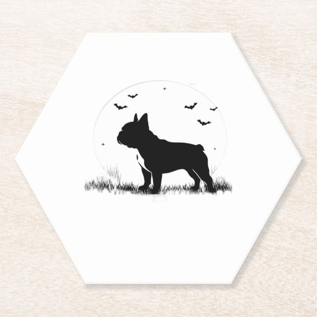Posavasos De Papel Perro Bulldog francés - Halloween Moon Silhouette  (Anverso)