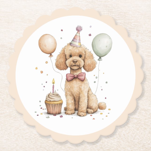 Posavasos De Papel Perro Caniche Estándar Cumpleaños (Anverso)