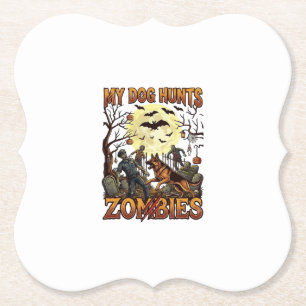 Posavasos De Papel Perro Caza Zombies Halloween Pastor Alemán Luna_1